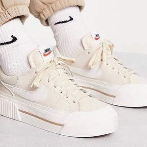 Nike court legacy lift sneakers in beige and white